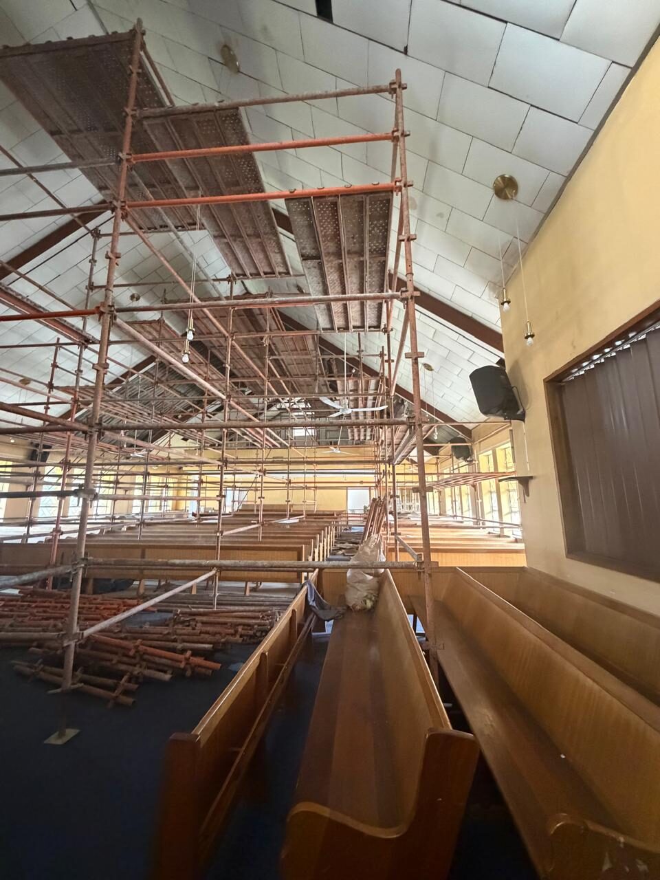 Church Ceilings — Scaffold Spanning the Pews