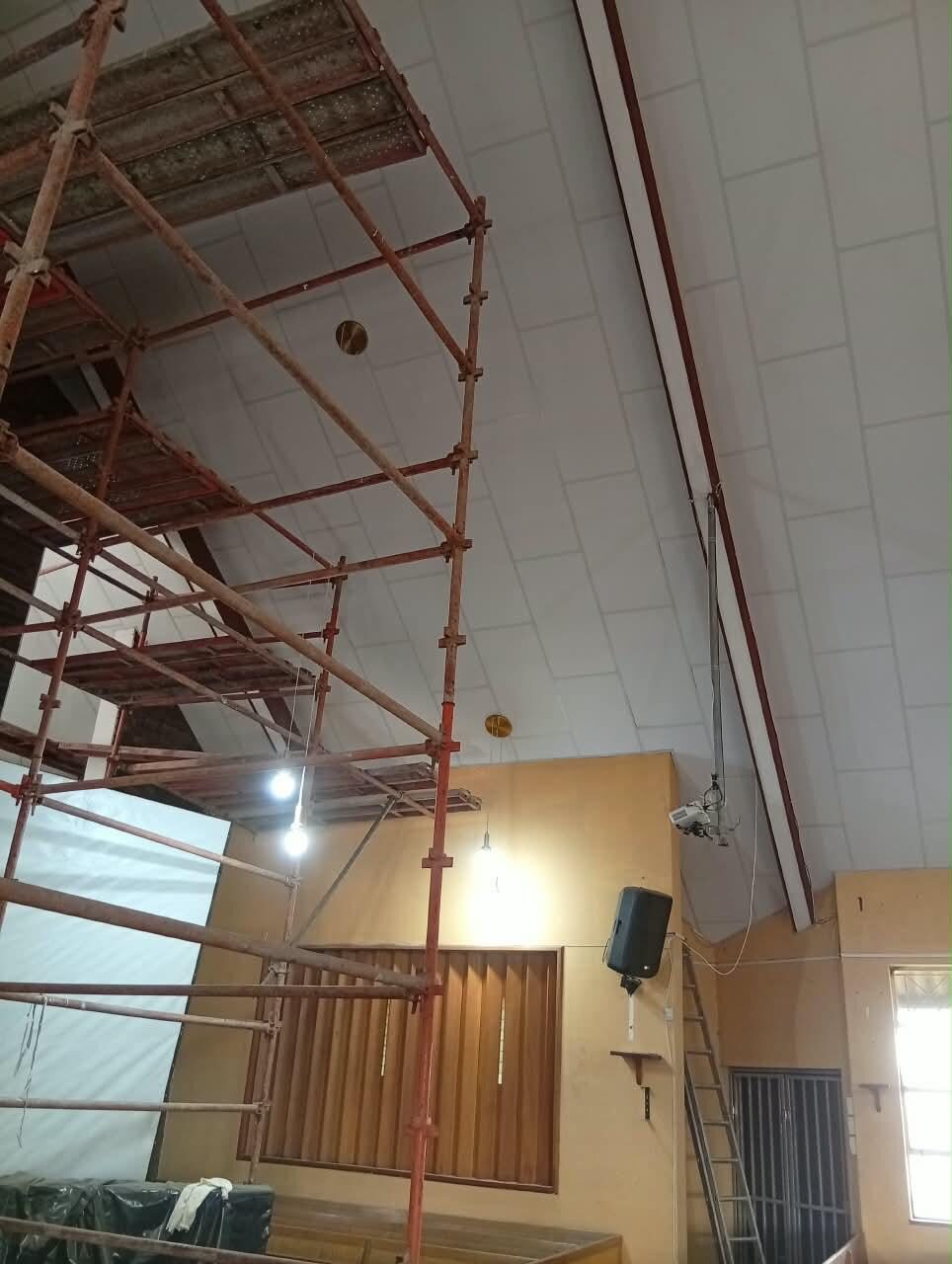 Church Ceilings — Scaffold Tower Against the New Ceiling